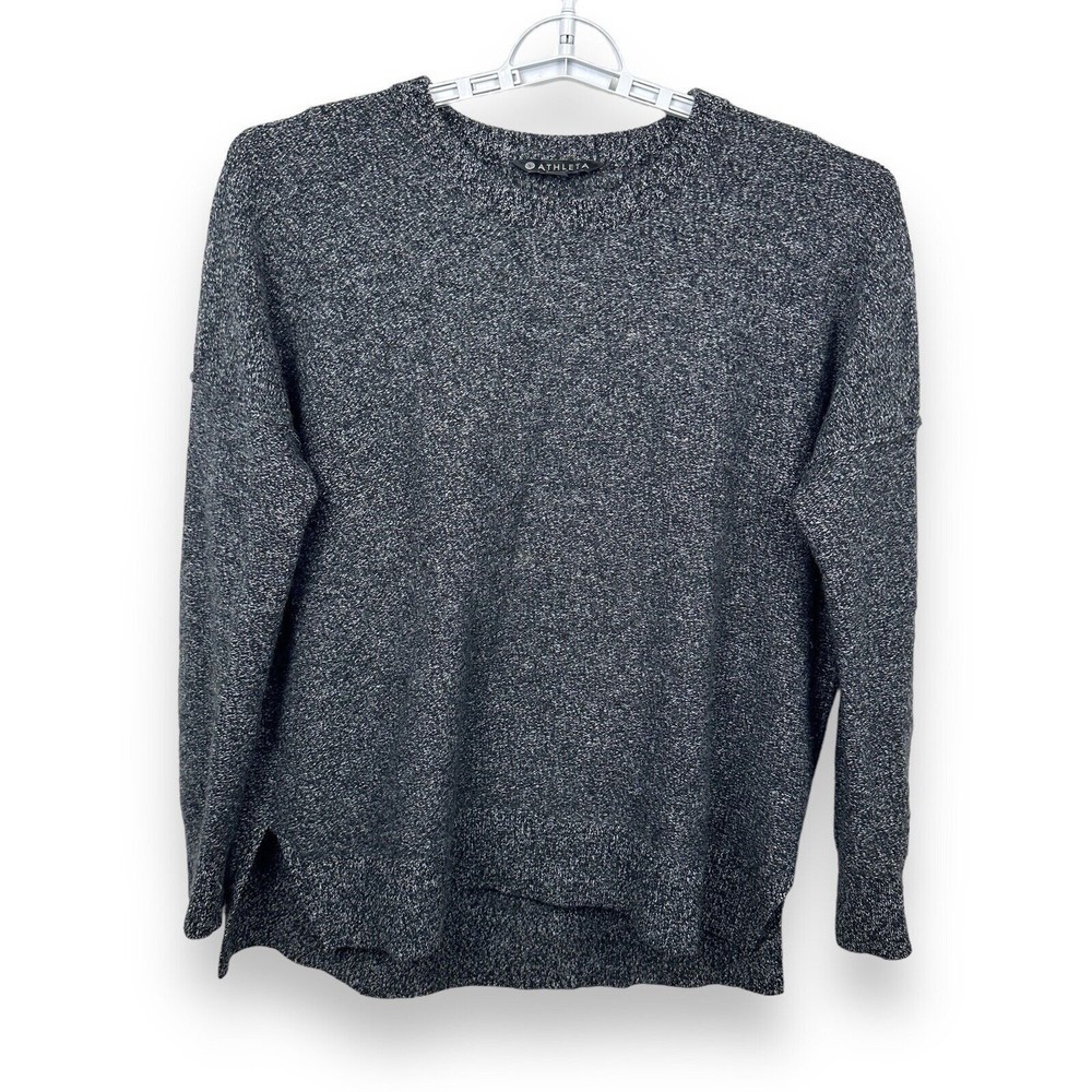 Athleta Perspective Wool Cashmere Sweater Size S Black Marl Crewneck 83794
